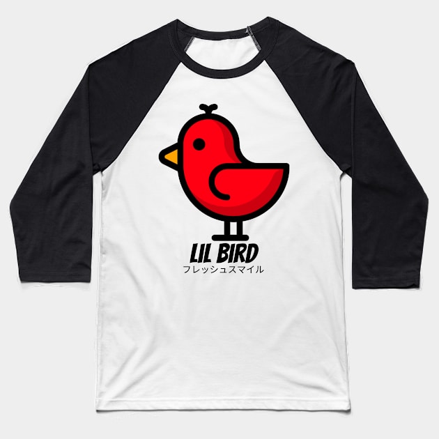 Lil Bird Flying Red Cartoon Baseball T-Shirt by BradleyHeal